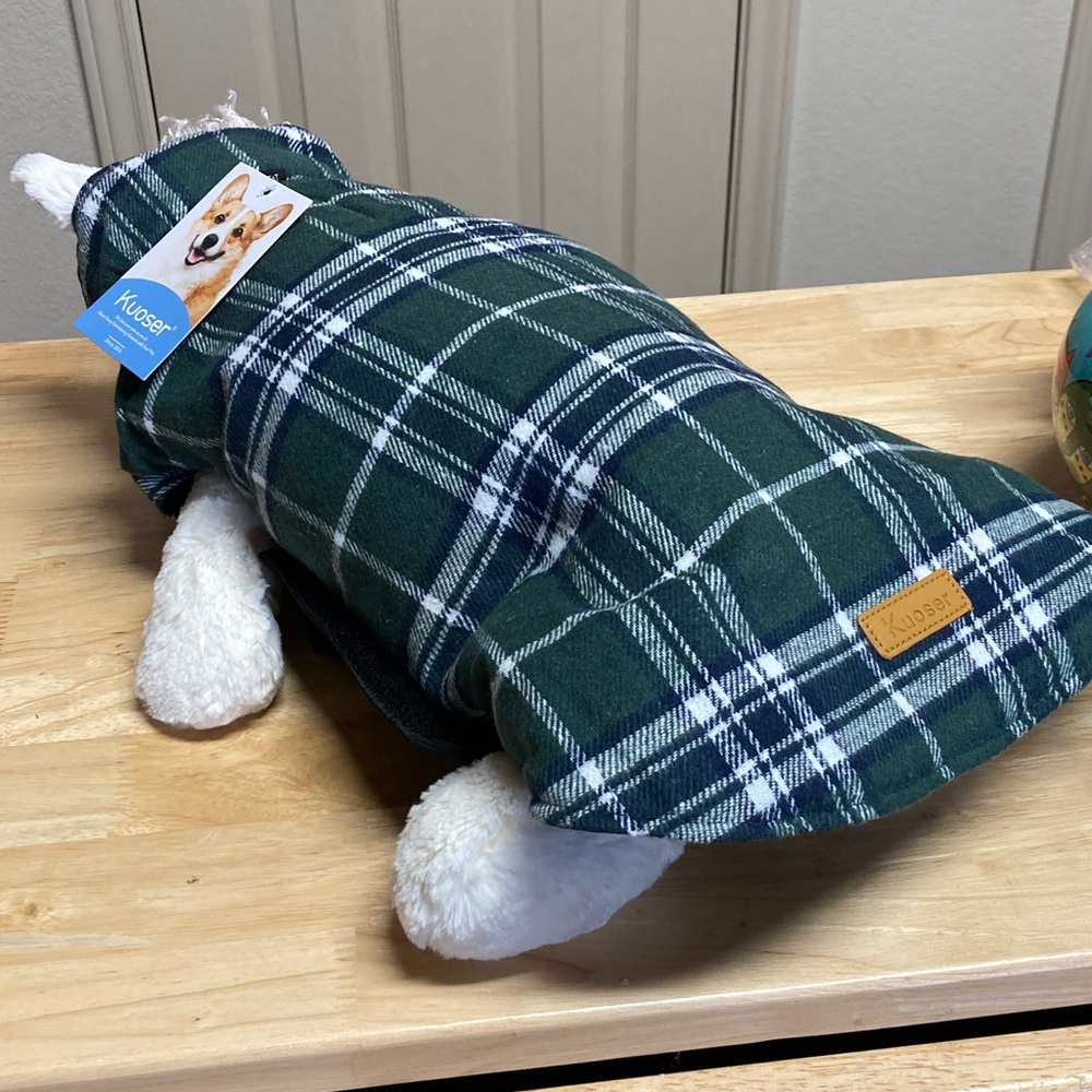 NWT Kuoser Dog Jacket Reversible Green Tartan Plaid or Quilted Black Sz M - Picture 10 of 15
